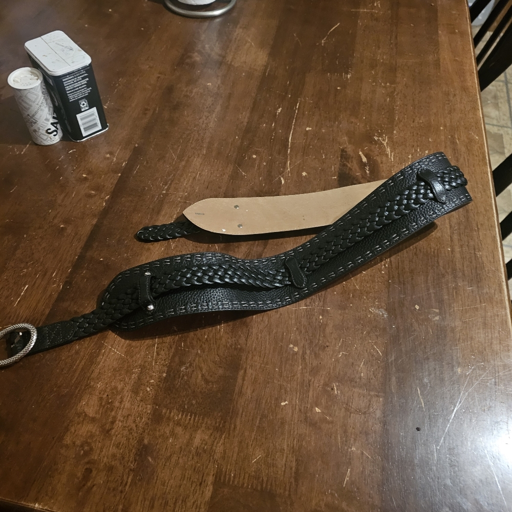 Womens Black Braided Leather Wide Belt